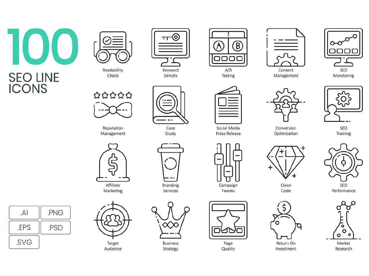 100 SEO Line Icons 1